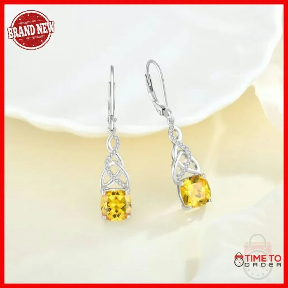 Sterling Silver Celtic Knot Leverback Earrings with Birthstone Drop